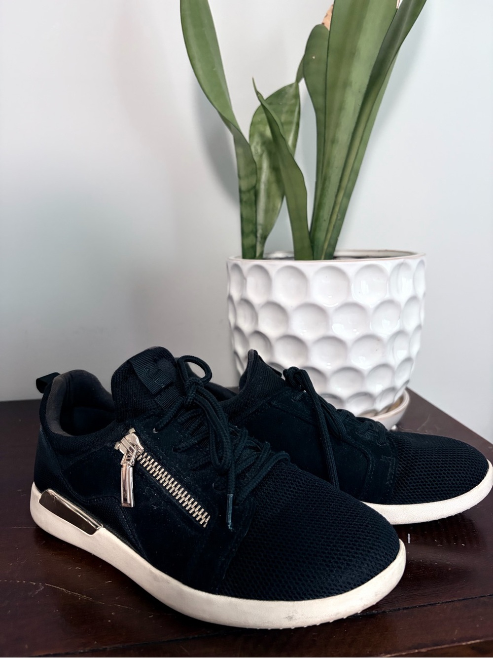 Aldo Black Mesh Sneakers with Silver Zip Detail